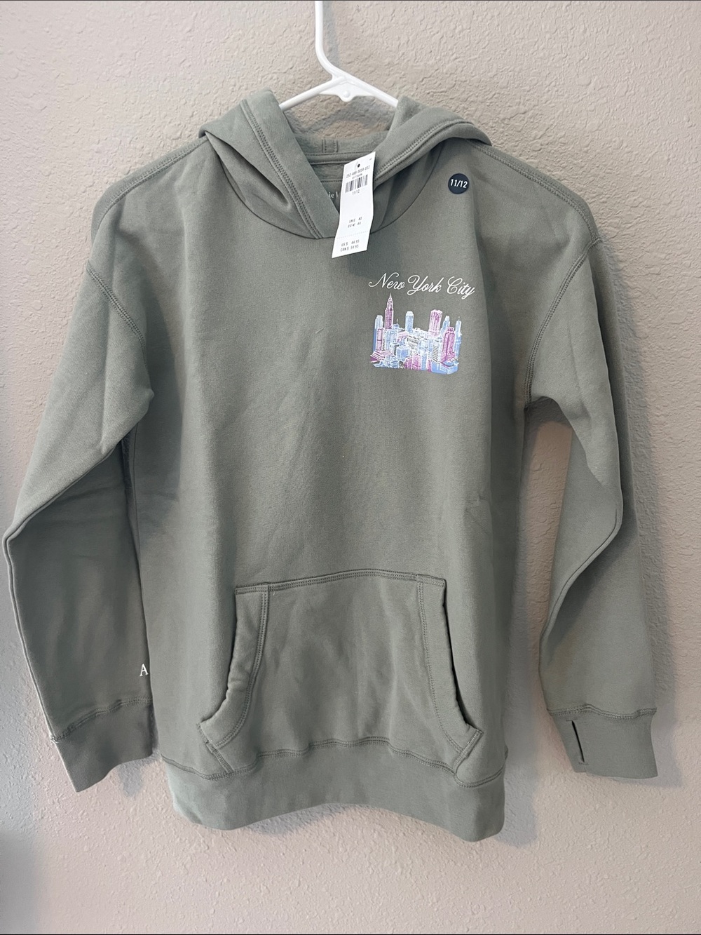 abercrombie kids Olive Green New York City Graphic Hoodie girls size 11/12